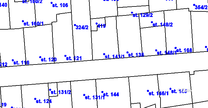 Parcela st. 141/1 v KÚ Hnidousy, Katastrální mapa