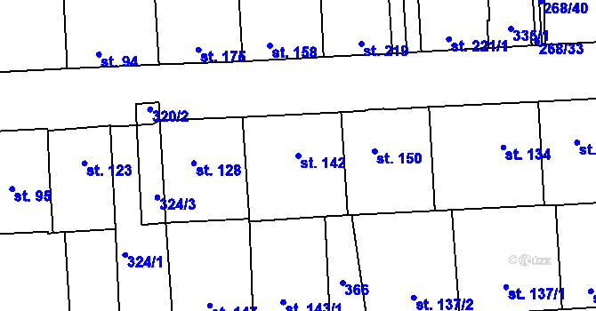 Parcela st. 142 v KÚ Hnidousy, Katastrální mapa