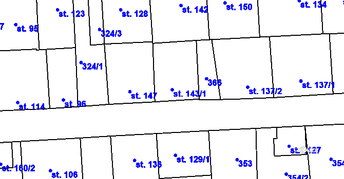 Parcela st. 143/1 v KÚ Hnidousy, Katastrální mapa