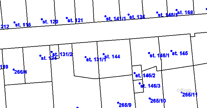 Parcela st. 144 v KÚ Hnidousy, Katastrální mapa