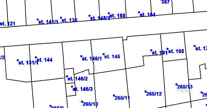 Parcela st. 145 v KÚ Hnidousy, Katastrální mapa