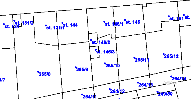 Parcela st. 146/3 v KÚ Hnidousy, Katastrální mapa