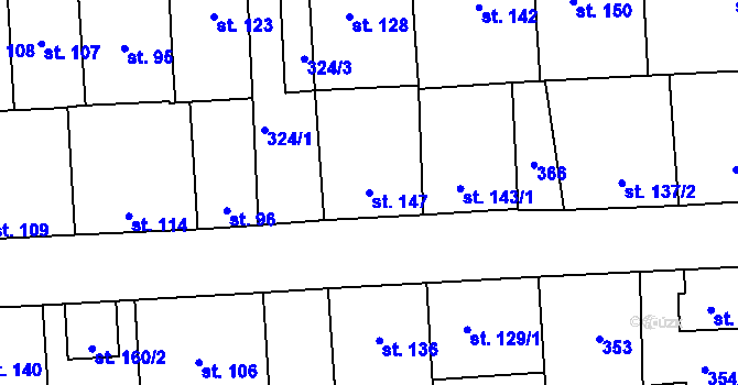 Parcela st. 147 v KÚ Hnidousy, Katastrální mapa