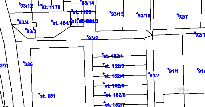 Parcela st. 152/1 v KÚ Hnidousy, Katastrální mapa