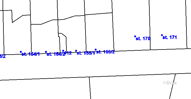 Parcela st. 155/2 v KÚ Hnidousy, Katastrální mapa