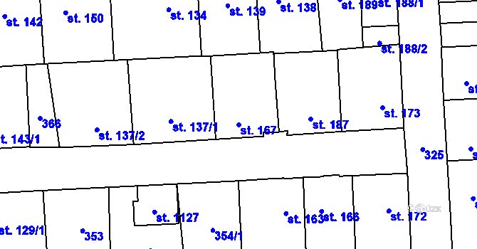Parcela st. 167 v KÚ Hnidousy, Katastrální mapa