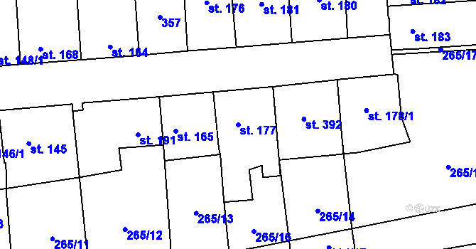 Parcela st. 177 v KÚ Hnidousy, Katastrální mapa