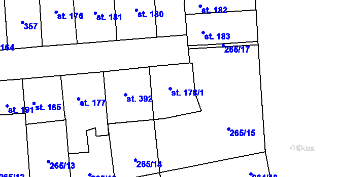 Parcela st. 178/1 v KÚ Hnidousy, Katastrální mapa