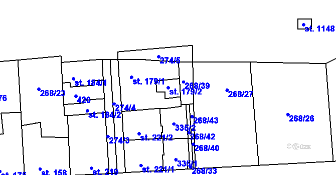 Parcela st. 179/2 v KÚ Hnidousy, Katastrální mapa