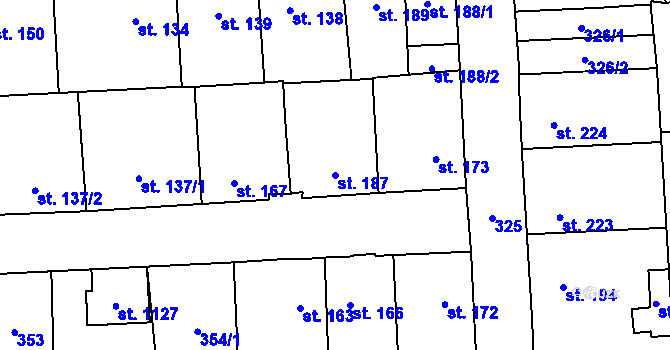 Parcela st. 187 v KÚ Hnidousy, Katastrální mapa