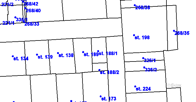 Parcela st. 188/1 v KÚ Hnidousy, Katastrální mapa