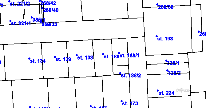 Parcela st. 189 v KÚ Hnidousy, Katastrální mapa