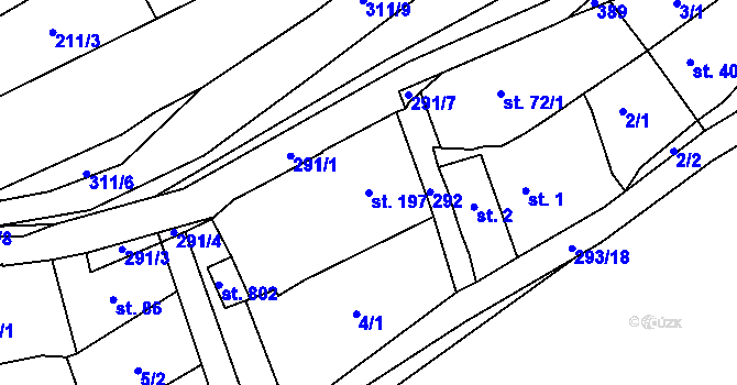 Parcela st. 197 v KÚ Hnidousy, Katastrální mapa