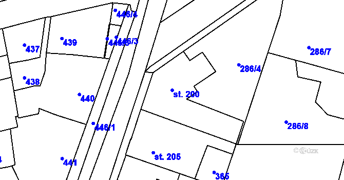 Parcela st. 200 v KÚ Hnidousy, Katastrální mapa