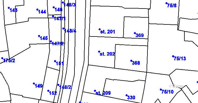 Parcela st. 202 v KÚ Hnidousy, Katastrální mapa
