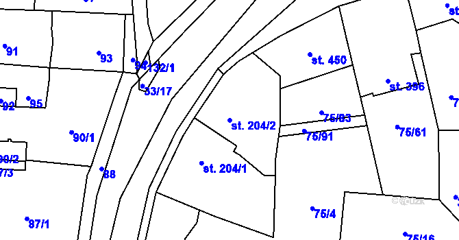 Parcela st. 204/2 v KÚ Hnidousy, Katastrální mapa