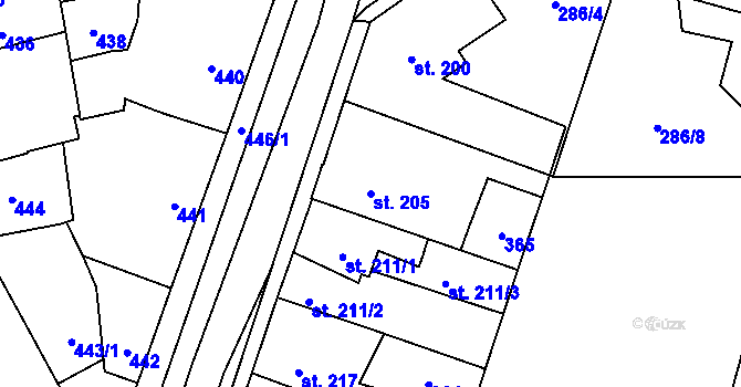 Parcela st. 205 v KÚ Hnidousy, Katastrální mapa