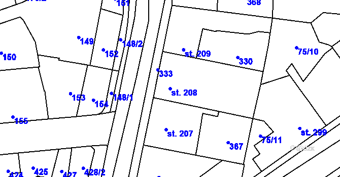 Parcela st. 208 v KÚ Hnidousy, Katastrální mapa