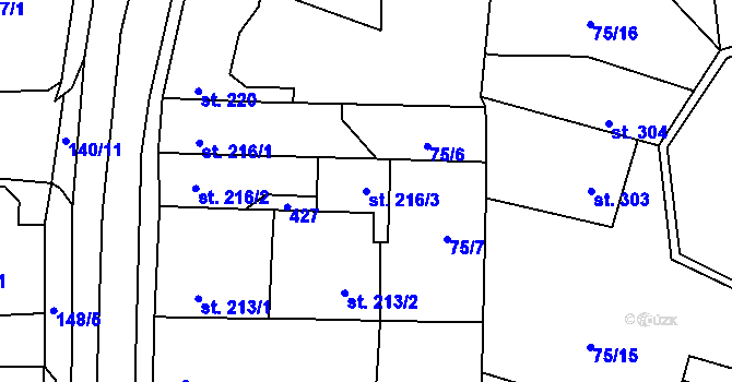 Parcela st. 216/3 v KÚ Hnidousy, Katastrální mapa