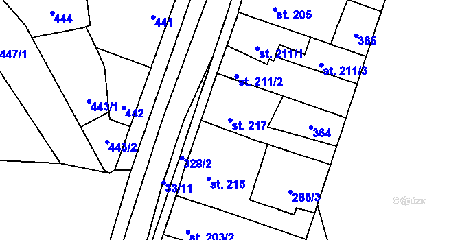 Parcela st. 217 v KÚ Hnidousy, Katastrální mapa