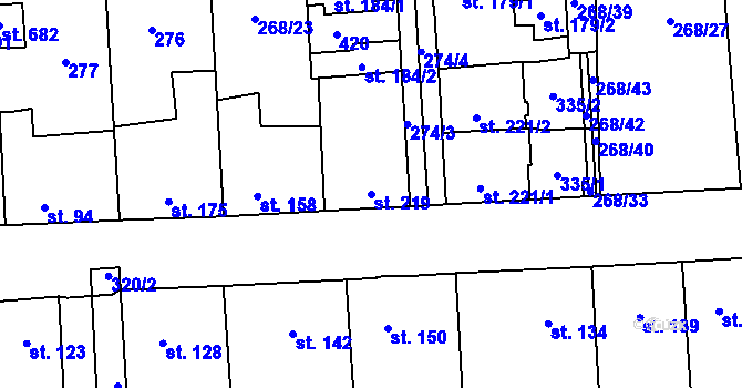 Parcela st. 219 v KÚ Hnidousy, Katastrální mapa