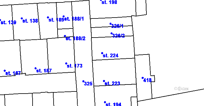 Parcela st. 224 v KÚ Hnidousy, Katastrální mapa