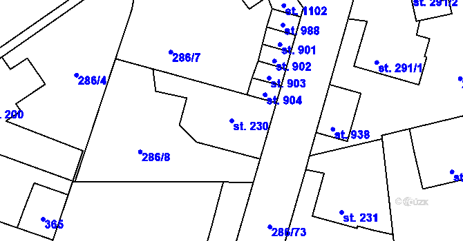 Parcela st. 230 v KÚ Hnidousy, Katastrální mapa