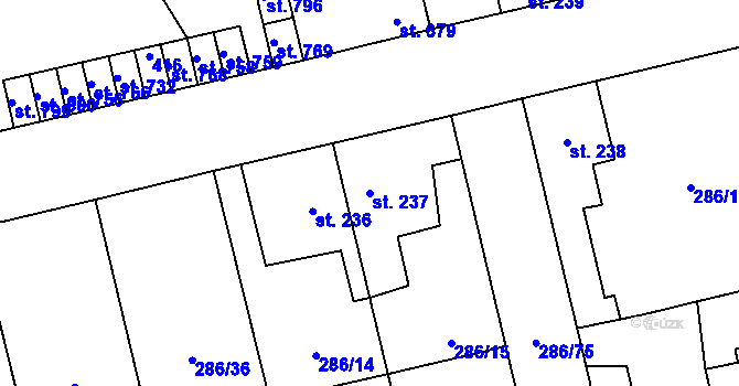 Parcela st. 237 v KÚ Hnidousy, Katastrální mapa