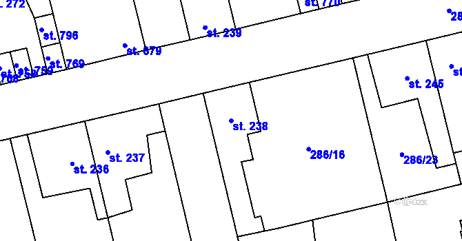 Parcela st. 238 v KÚ Hnidousy, Katastrální mapa