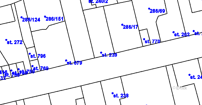 Parcela st. 239 v KÚ Hnidousy, Katastrální mapa