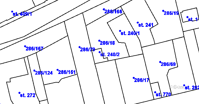 Parcela st. 240/2 v KÚ Hnidousy, Katastrální mapa