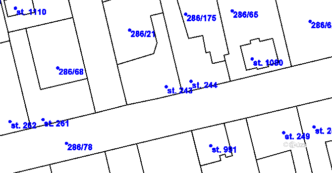 Parcela st. 243 v KÚ Hnidousy, Katastrální mapa