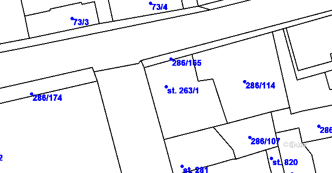 Parcela st. 263/1 v KÚ Hnidousy, Katastrální mapa