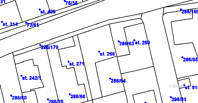 Parcela st. 266 v KÚ Hnidousy, Katastrální mapa