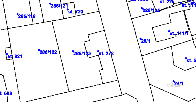 Parcela st. 278 v KÚ Hnidousy, Katastrální mapa