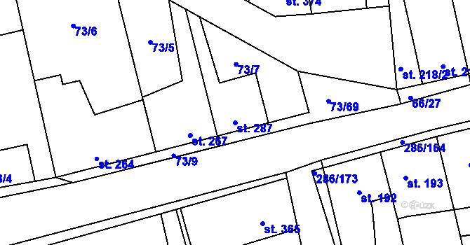 Parcela st. 287 v KÚ Hnidousy, Katastrální mapa