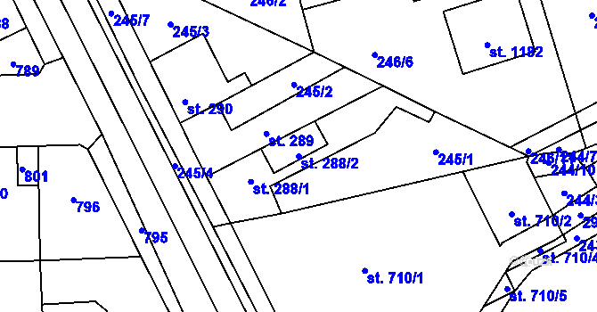 Parcela st. 288/2 v KÚ Hnidousy, Katastrální mapa