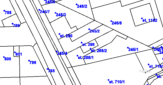 Parcela st. 289 v KÚ Hnidousy, Katastrální mapa