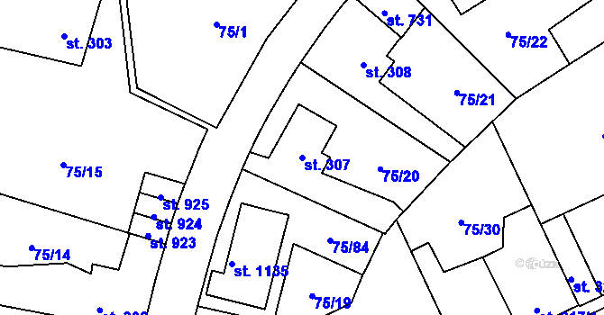 Parcela st. 307 v KÚ Hnidousy, Katastrální mapa