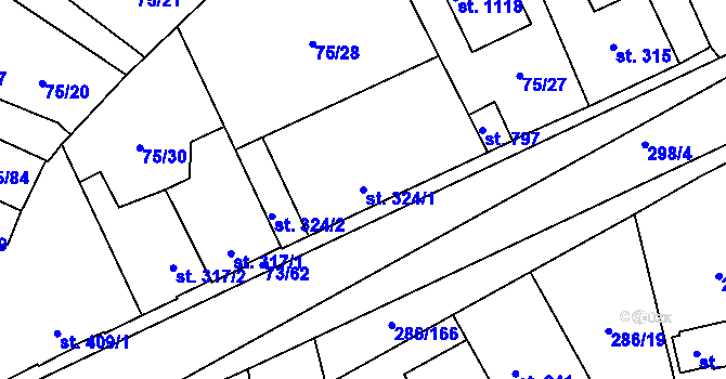 Parcela st. 324/1 v KÚ Hnidousy, Katastrální mapa
