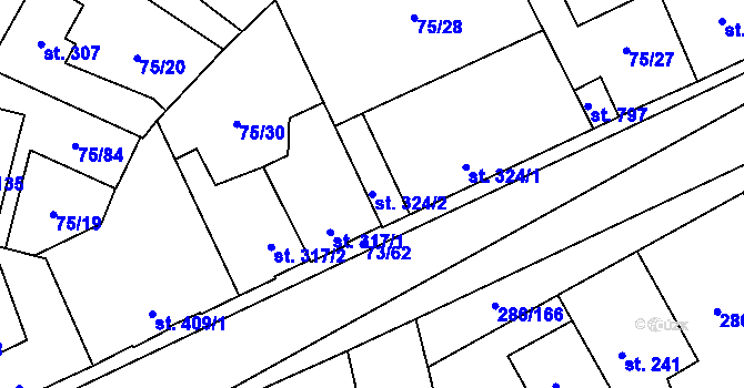 Parcela st. 324/2 v KÚ Hnidousy, Katastrální mapa