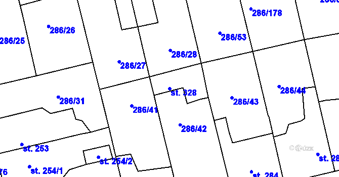 Parcela st. 328 v KÚ Hnidousy, Katastrální mapa