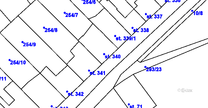 Parcela st. 340 v KÚ Hnidousy, Katastrální mapa