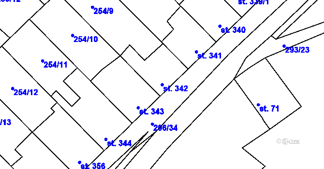 Parcela st. 342 v KÚ Hnidousy, Katastrální mapa