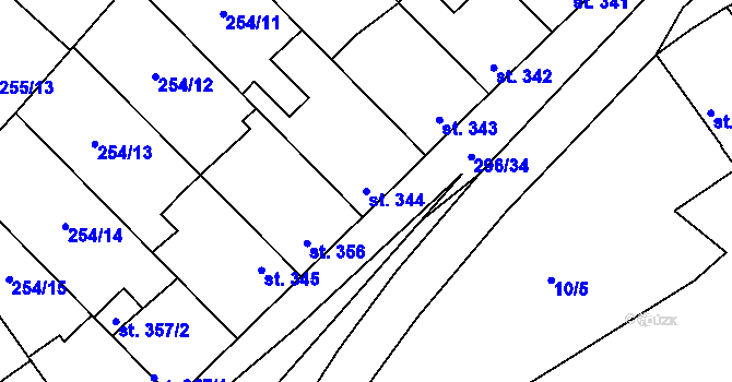 Parcela st. 344 v KÚ Hnidousy, Katastrální mapa