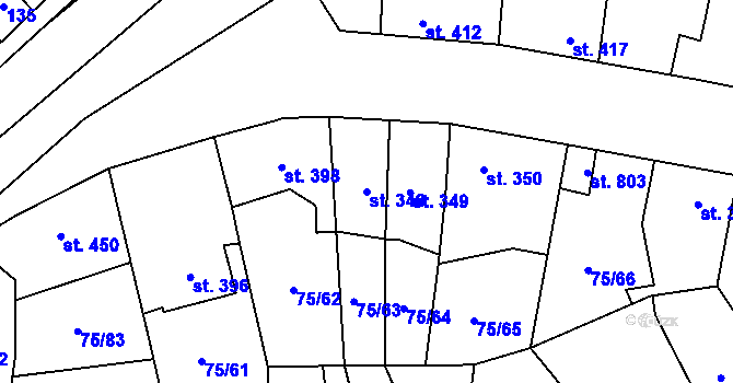 Parcela st. 348 v KÚ Hnidousy, Katastrální mapa