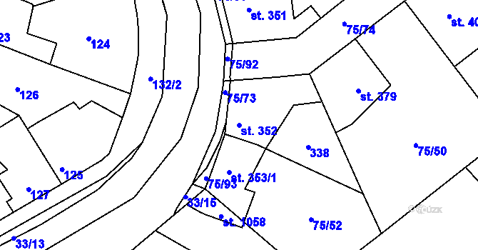 Parcela st. 352 v KÚ Hnidousy, Katastrální mapa