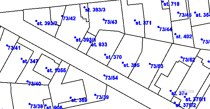 Parcela st. 370 v KÚ Hnidousy, Katastrální mapa