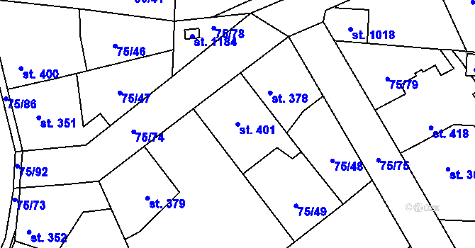 Parcela st. 401 v KÚ Hnidousy, Katastrální mapa
