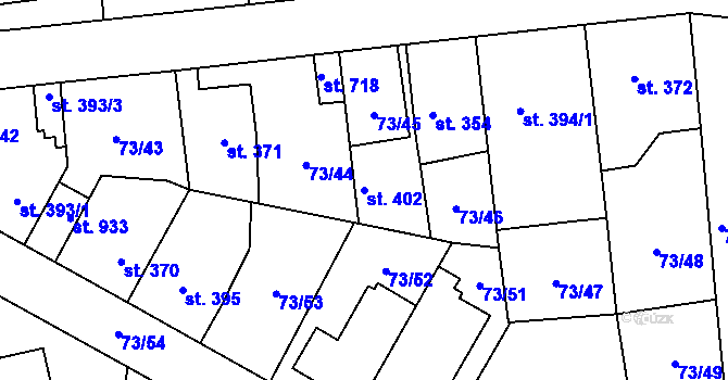Parcela st. 402 v KÚ Hnidousy, Katastrální mapa